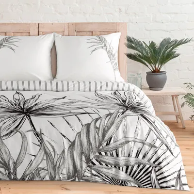 Zdjęcie produktu dla Pościel PALOMA 220x200 + 70x80 makosatyna biało czarne liście