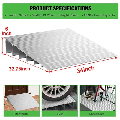 Immagine prodotto di Rampa per porte - Rampa in alluminio - Altezza: 6 pollici (15,2 cm) - Capacità di carico: 363 kg - Adatta per sedie a rotelle, scooter e deambulatori - Materiale: metallo