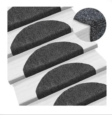 Produktbild von Trapmatte 65x21 cm - Selbstklebende Teppichauflage für Treppenstufen - Pflegeleichte, halbrunde Treppenteppichauflage - Schalldämmend