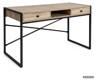 Produktbild von Computerschreibtisch im Industrial-Stil Sonoma Eiche ELONIS 123 cm 2 Schubladen 1 Ablage Schwarze Beine