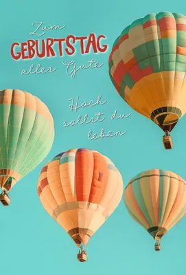 Produktbild von Geburtstag Hoch sollst du leben Heißluftballons Glückwunschkarte mit Umschlag