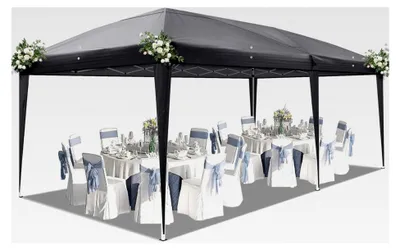 Produktbild von Pavillon 3 x 3 m, wasserdicht, UV-Schutz 50+, mit 4 Seitenteilen für Garten, Hochzeit, Camping und Partys (Grau, 3 x 6 mit 6 Seitenteilen)
