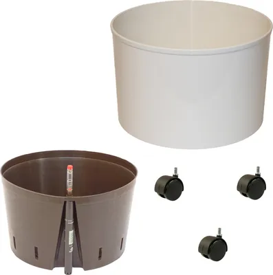 Produktbild von Set3 Blumenkübel Corona weiss Ø 37cm H 24,5cm mit wb_Rollen