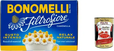 Produktbild von 3x Bonomelli Filtrofiore Camomilla 14 filtri , Kamille 14 beutel 28 g + Italian Gourmet polpa 400g
