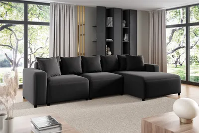 Produktbild von Ecksofa Designersofa Sofa MEGAN in Stoff Salvador Schwarz Ottomane Rechts