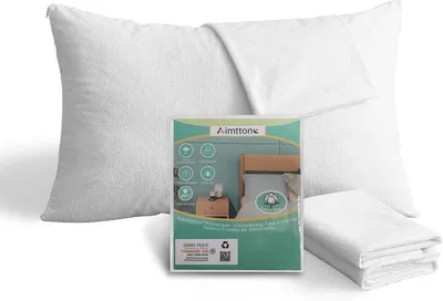 Obrázok produktu pre Nepremokavé poťahy na vankúše, 50 x 70 cm, bavlna, 2 kusy, ochranné poťahy na vankúše so zipsom, priedušné, hypoalergénne, proti roztočom (biele)