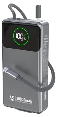 Produktbild von Dudao K31 Pro Powerbank 20000 mAh 45W mit integriertem USB-C Kabel Grau
