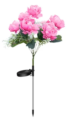 Produktbild von Solar-Gartenleuchte mit Pfingstrosenblüten, 7 Leuchten, automatische Ein-/Ausschaltfunktion, kein Kabel erforderlich, wasserdicht, für Gartenwege