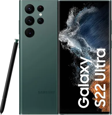 A Samsung Galaxy S22 Ultra smartphone with its S Pen, displayed against a white background.