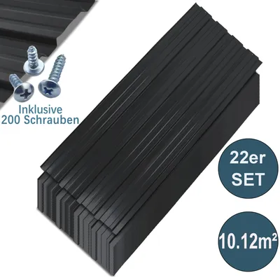 Produktbild von GIHAUVIA 22x Profilblech Trapezblech 108cm x 42.6cm = 10.12 m² Dachblech für Gerätehaus Carport Schwarz Verzinktes Dachplatten Wandblech Dachblech