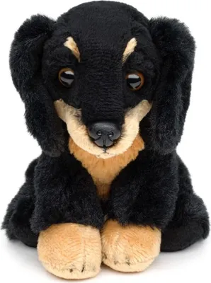 Produktbild von Dackel 13 cm sitzend Kuscheltier Hund schwarz-braun Uni-Toys