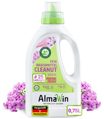 Produktbild von AlmaWin® Feinwaschmittel Cleanut [750ml - 25 Ladungen] mit Waschnuss-Extrakt - Waschmittel mit Verbena-Duft für Feines & Buntes [20-60°C] - Flüssiges Waschmittel Natur - Öko, VEGAN & Palmölfrei