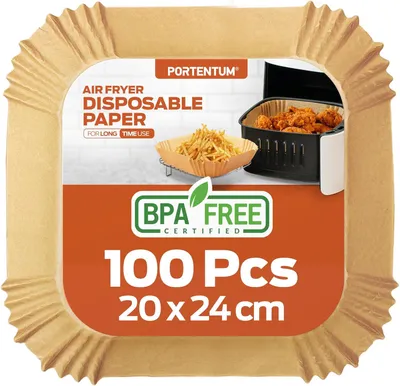 Produktbild von Airfryer Backpapier 100 Stück, BPA-frei, 20-24 cm, Antihaftbeschichtung, Wasserfest, Ölbeständig