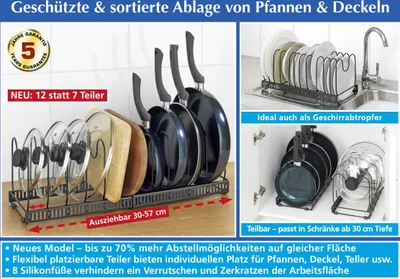 Productafbeelding van Dekselhouder en panhouder, uitschuifbaar, 2-in-1. Afmetingen ongeveer 30-57 x 18 x 18 cm