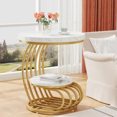 Image de Ensemble de deux tables d'appoint modernes dorées, avec espace de rangement
