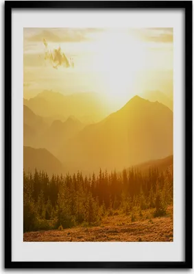 Produktbild von Bild - Bilderrahmen - Foto - 70 cm x 100 cm - MDF - Rahmen - Wandkunst - Sonnenuntergang Berge