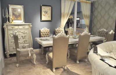 Productafbeelding van Eettafel + 8 stoelen. Eetkamer set. Eetgroep. Meubelset. Tafel en stoelen. Barokstijl