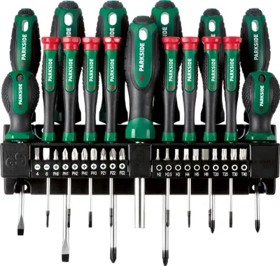 Produktbild von PARKSIDE® Bit- und Schraubendrehersatz mit Wandhalterung, 37-teilig