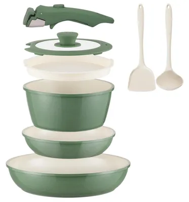 Immagine prodotto di Set di pentole in Vetroceramica, 8 pezzi, con manico removibile, adatto per induzione, colore verde