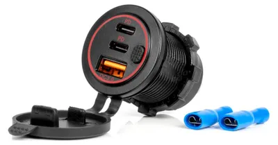 Obrázek produktu pro Vodotěsná nabíječka do auta USB porty USB-C QC3.0 12V 24V s přepínačem LED