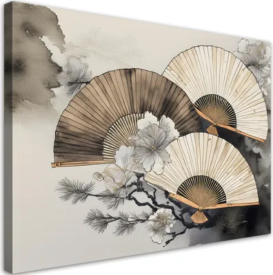 Produktbild von Leinwandbild Fächer Aquarell Japan 120x80 Feeby Beige bild für die wand bereit zum aufhängen