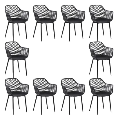 Image de Chaises de salle à manger IPOTIUS Lot de 10 Tarje avec dossier & accoudoirs, pieds en métal, assise en plastique, 130 kg, Chaise de jardin Chaises salle à manger Noir