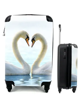 Produktbild von MuchoWow® Koffer Handgepäck Trolley Rollkoffer Kleine Reisekoffer mit 4 Rollen - Schwäne - Herz - Ehepaar - Cabin Size < 55x40x23 cm & 55x40x20 cm - Fotokoffer - Kabinenkoffer - Boardgepäck - Reise-Box - Reisekoffer - Reisegepäck - Koffer mit Bild - Trolley für Kinder