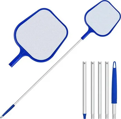 Produktbild von Schwimmbad-Skimmernetz - Laubnetz für Schwimmbäder - Reinigung für Schwimmbäder - Verstellbarer Teleskopstiel - 160 cm - Blau