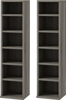 Image de HOMCOM Lot de 2 étagères colonnes armoire de rangement CD-DVD 6 + 6 compartiments 21 x 22,5 x 88,5 cm capacité max. 204 CD gris foncé