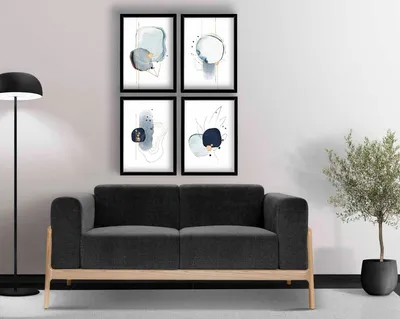 Produktbild von Wallity, 4P3853NISCT-001, Dekorativ gerahmtes MDF-Gemälde (4 Stück), 100 % MDF, Blau, 38 x 53 cm