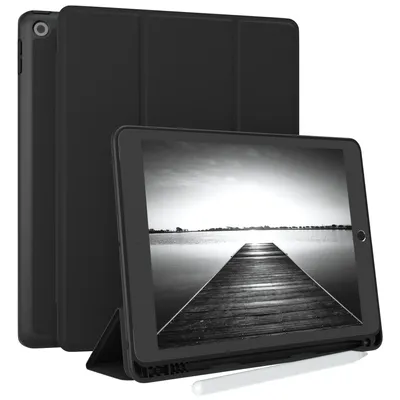 Produktbild von EAZY CASE - Schutzhülle mit Stifthalter für iPad 7 / iPad 8 / iPad 9 Gen. Case 10.2 Zoll Hülle mit Stifthalterung Tablet Cover Touchpen Smartcase aufstellbar Klappcase Auto Sleep Wake Up Etui Schwarz