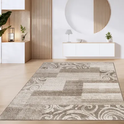Immagine prodotto di Tappeto soggiorno a pelo corto vintage con motivi geometrici moderni marrone beige dimensioni 120x170 cm