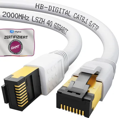 Produktbild von hb-digital 1.5m RJ45 Patchkabel CAT 8.1 S/FTP LSZH weiß