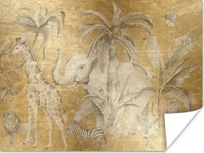 Produktbild von MuchoWow® Poster Dschungel - Kinder - Gold - Tiere 120x90 cm - Wandbild