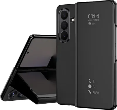 Produktbild von Hülle für Samsung Galaxy Z Fold 7 Lichtdurchlässigen Spiegel Abdeckung, Klappetui Ständer Kunstleder Schutzhülle Schwarz