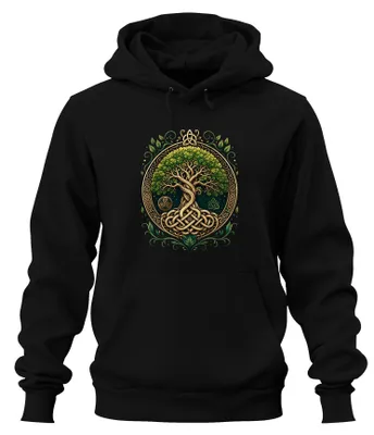 Obrázek produktu pro Yggdrasil, Strom života, keltský, vikingský, motiv stromu, mikina s kapucí, černá, velikost XXL