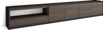 Produktbild von TV-Schrank, Lowboard, 310x37x50cm, Für TV-Geräte bis zu 80", Fernsehtisch, Dunkler Eiche und Schwarz
