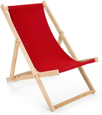 Produktbild von Liegestuhl 2er Set rot klappbar aus Holz - Klappstuhl Klappliege Sonnenstuhl Strandstuhl Holzklappstuhl Sonnenstuhl Gartenliege