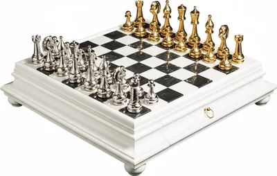 Produktbild von Italienisches Luxus-Schachset mit Arabescato-Marmor und praktischer Schublade, 47×47 cm