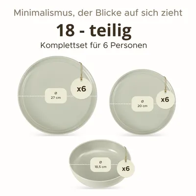 Produktbild von Konsimo Essservice Tafelservice VICTO Geschirrset Speiseteller Suppenteller Dessertteller 6 Personen (18-tlg.), Beige, Keramik, Loft, 20/27/18.5cm