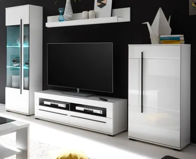 Produktbild von Wohnwand "Design-D" in Hochglanz weiß Schrankwand 4-teilig 280 x 200 cm