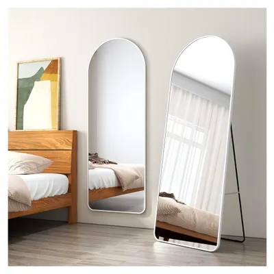 Produktbild von Ganzkörperspiegel 160x60cm mit weißem Metallrahmen, Standspiegel für Schlafzimmer, Wohnzimmer, Flur und Garderobe