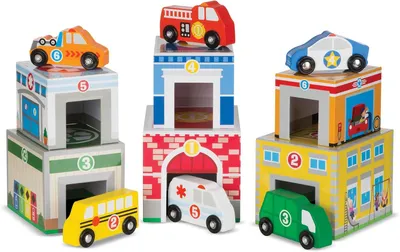Productafbeelding van Nesting & Sorting Buildings & Vehicles - Wooden Toy & Trains - Trucks & Vehicles - Gift for Boy or Girl