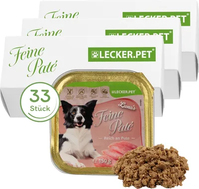 Produktbild von 33 x 150 g Lecker.Pet® Luna's Feine Paté Reich an Pute Hundefutter Nassfutter Vollnahrung