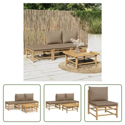 Produktbild von The Living Store 4-tlg. Garten-Lounge-Set mit Taupe Kissen Bambus