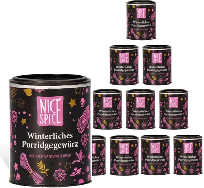 Produktbild von NICE SPICE Winterliches Porridgegewürz, 10 Dosen (10 x 50g), Gewürzmischung für aromatisches Porridge, Frühstück, Geschenk für Frühstücksliebhaber, Gewürzvorrat