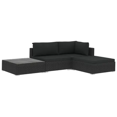 Obrázok produktu pre vidaXL 4-dielna záhradná obývacia súprava s vankúšmi Poly Rattan Black