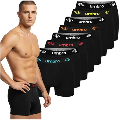 Obrázek produktu pro UMBRO Pánské Boxerky, 8 ks Bavlněného Spodního Prádla, Černé s Barevným Logem, Velikost XL