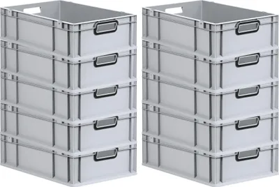 Produktbild von SparSet 10x Eurobox NextGen Color | HxBxT 17x40x60cm | 34 Liter | Griffe schwarz offen | Glatter Boden | Grau | Eurobehälter, Transportbox, Transportbehälter, Stapelbehälter
