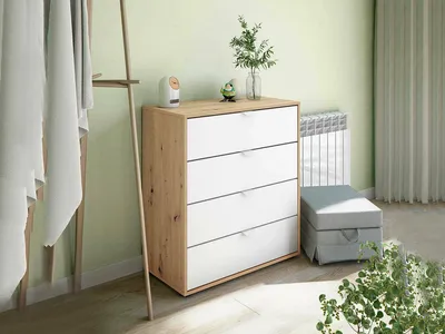 Image de Spinello - Table de chevet, 78x40x86h cm Blanc, 4 Tiroirs